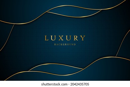Abstract dark blue background with blue curves with elegant golden lines. vector illustration about elegant modern template design
