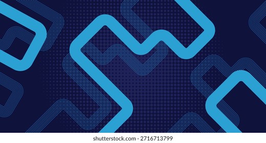 Abstraktes Design mit dunkelblauem Hintergrund, gewellten, zyanisch-geometrischen Linien und Halbtonpunktmuster.