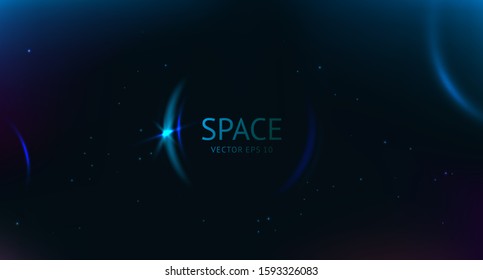 Abstract dark blue background with dim shining lights. Glowing circular  cosmic frame. Vector illustration for your graphic design.