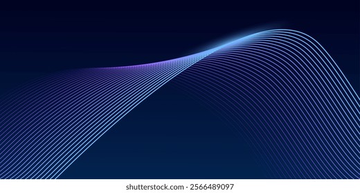 Abstract dark blue background with dynamic wave lines. Futuristic technology concept.