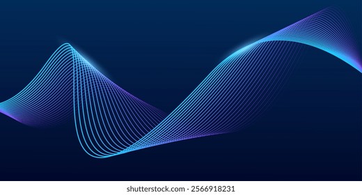 Abstract dark blue background with dynamic wave lines. Futuristic technology concept.