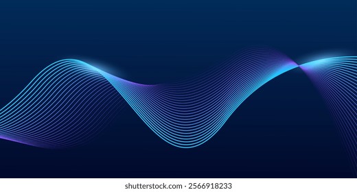 Abstract dark blue background with dynamic wave lines. Futuristic technology concept.