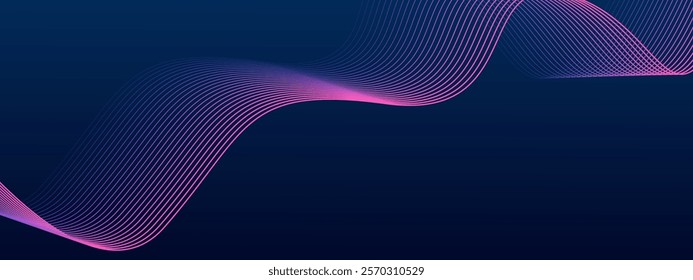 Abstract dark blue background with dynamic wave lines. Futuristic technology concept.