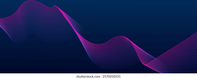 Abstract dark blue background with dynamic wave lines. Futuristic technology concept.