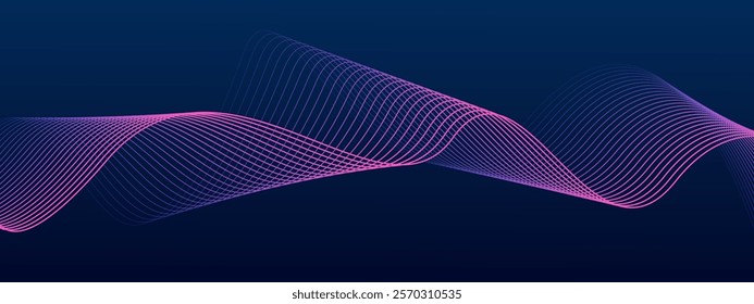 Abstract dark blue background with dynamic wave lines. Futuristic technology concept.