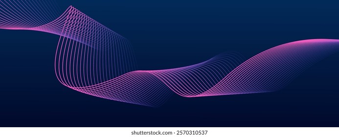 Abstract dark blue background with dynamic wave lines. Futuristic technology concept.