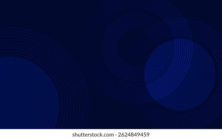 Abstract Dark Blue Background with Dynamic Circular Patterns, Ideal for Digital Presentations, Corporate Designs, and Modern Branding Projects offering a touch of sophistication