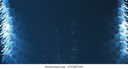 Um fundo azul escuro abstrato apresenta bordas azul claro, irregulares e brilhantes em ambos os lados, criando um efeito dinâmico, semelhante a um túnel. Pequenas partículas dispersas adicionam textura ao centro azul profundo, evocando uma sensação de profundidade e movimento.