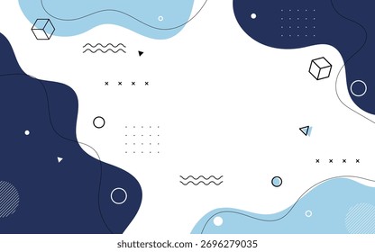 Abstract dark blue background with floating geometric elements and gradient spheres