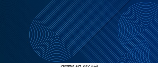 Abstract dark blue background with geometric rounded lines pattern. Modern geometric stripes lines. Futuristic technology concept. Suit for poster, cover, banner, brochure, web. Vector illustration