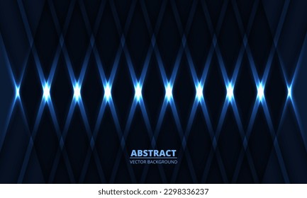 Abstract dark blue background with geometric dynamic blue neon glowing lines. Modern trandy abstract background for business, corporate, brochure, banner, cover or poster. Vector illustration