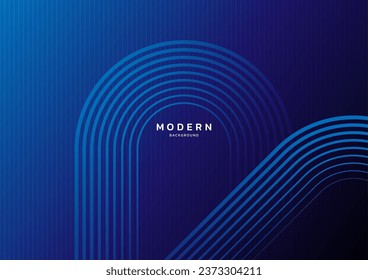 Abstract dark blue background with geometric dynamic lines movement. Modern blue rounded lines pattern. Minimalist graphic design. Futuristic technology . Vector illustration. banner, cover, poster
