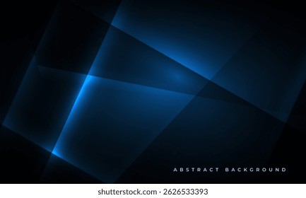 Abstract dark blue background with geometric dynamic glowing diagonal lines. Modern trandy navy blue backdrop for business, corporate, brochure, banner, cover or poster. Vector illustration