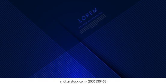 Abstract dark blue background with glowing straight stripe lines diagonal overlapping. You can use for ad, poster, template, business presentation. Vector illustration