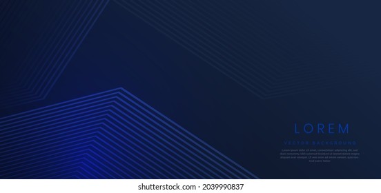 Abstract dark blue background with glowing straight stripe lines diagonal overlapping. You can use for ad, poster, template, business presentation. Vector illustration