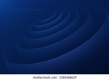 Abstract dark blue background with glowing circle lines pattern. Spiral movement. Modern graphic design element. Futuristic technology concept. Vector illustration