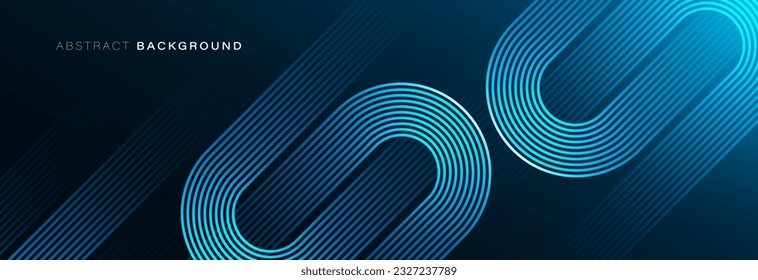 Resumen de fondo azul oscuro con líneas geométricas brillantes. Patrón moderno de líneas redondeadas en diagonal azul brillante. Concepto futurista. Cartel, portada, banner, folleto, presentación, sitio web, volante