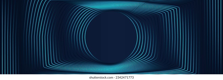 Resumen de fondo azul oscuro con líneas redondeadas de rectángulo azul brillante. Ilustración vectorial de tecnología futurista geométrica brillante moderna a rayas