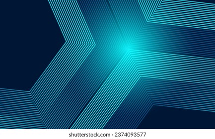 Abstrakter, dunkelblauer Hintergrund mit leuchtenden geometrischen Linien. Moderne, glänzende, blaue Hexagonlinien-Muster