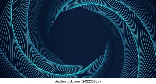 Abstract dark blue background with glowing blue rounded hexagonal lines. Modern shiny geometric striped futuristic technology vector illustration