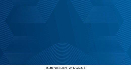 Abstract dark blue background with glowing geometric lines.
