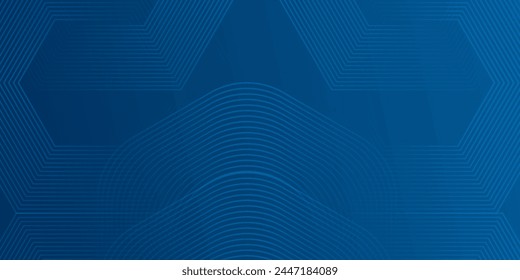 Abstract dark blue background with glowing geometric lines.