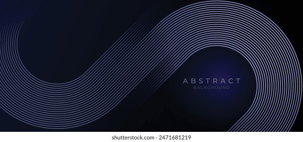 Abstract dark blue background with glowing geometric lines. Modern shiny purple rounded lines pattern. Futuristic concept. Suit for poster, cover, banner, brochure, presentation, website, flyer