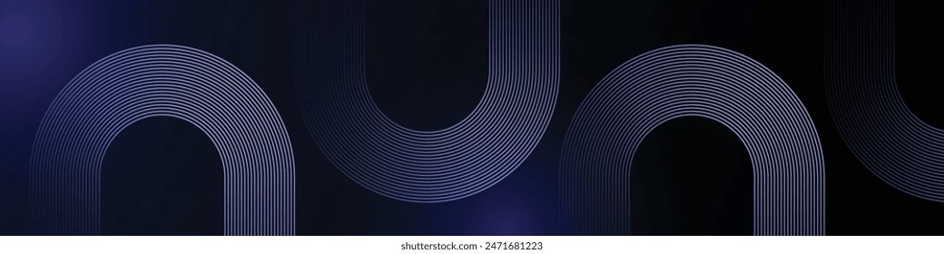 Abstractas fondo azul oscuro con líneas geométricas brillantes. Moderno patrón de líneas redondeadas de color púrpura brillante. Concepto futurista. Traje para póster, cubierta, Anuncio, folleto, presentación, Sitio web, flyer