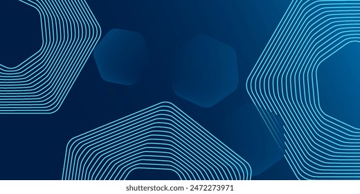 Abstract dark blue background with glowing geometric lines. Modern shiny blue hexagon lines pattern. Technology futuristic concept.