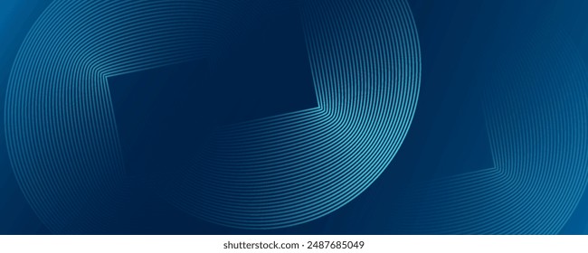 Abstract dark blue background with glowing geometric lines. Modern shiny blue sircle lines pattern. Technology futuristic concept. Suit for poster, banner, brochure, cover, flyer. Vector illustration