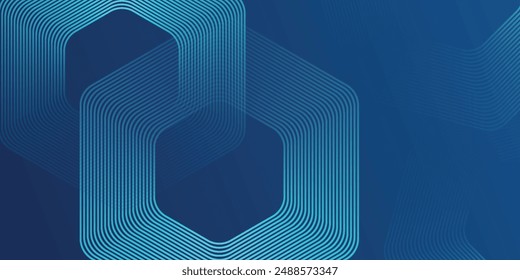 Abstract dark blue background with glowing geometric lines. Modern shiny blue hexagon lines pattern. Technology futuristic concept. Suit for poster,