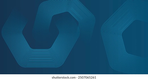 Abstractas fondo azul oscuro con líneas geométricas brillantes. Modelo azul brillante moderno de las líneas del hexágono. Tecnología concepto futurista. Traje para el cartel, Anuncio, folleto, cubierta, volante. Ilustración vectorial