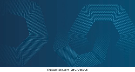Abstract dark blue background with glowing geometric lines. Modern shiny blue hexagon lines pattern. Technology futuristic concept. Suit for poster, banner, brochure, cover, flyer. Vector illustration