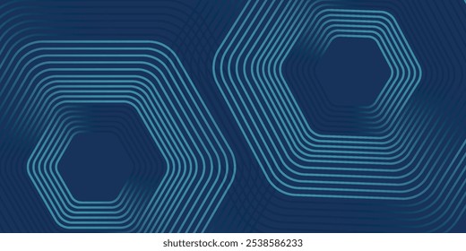 Fundo azul escuro abstrato com linhas geométricas brilhantes. Padrão moderno de linhas de hexágono azul brilhante. Conceito futurista da tecnologia.