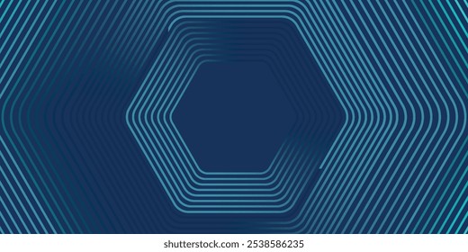 Abstract dark blue background with glowing geometric lines. Modern shiny blue hexagon lines pattern. Technology futuristic concept.
