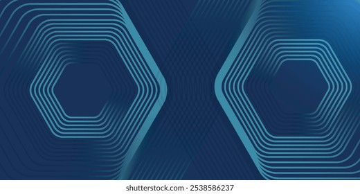 Abstract dark blue background with glowing geometric lines. Modern shiny blue hexagon lines pattern. Technology futuristic concept.