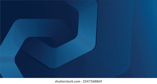 Abstract dark blue background with glowing geometric lines. Modern shiny blue hexagon lines pattern. 