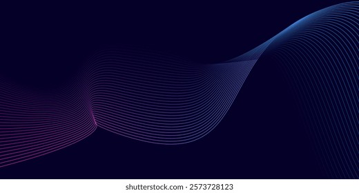Abstract dark blue background with glowing wave. Shiny moving lines design element. Modern pink blue gradient flowing wave lines. Futuristic technology