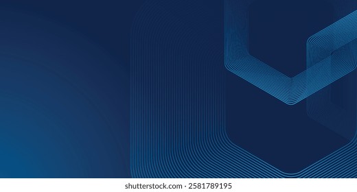 Abstract dark blue background with glowing geometric lines. Modern shiny blue hexagon lines pattern. Technology futuristic concept. Suit for poster, banner, brochure, cover, flyer. Vector illustration