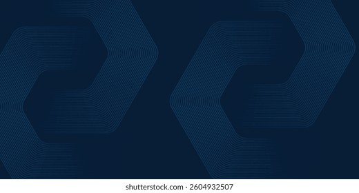 Abstract dark blue background with glowing geometric lines. Modern shiny blue hexagon lines pattern. Technology futuristic concept. Suit for poster, banner, brochure, cover, flyer. Vector illustratio