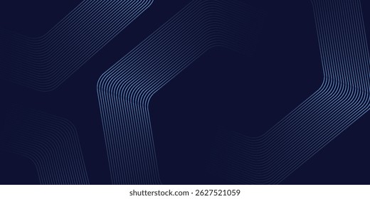 Fundo azul escuro abstrato com linhas geométricas brilhantes. Padrão moderno de linhas de hexágono azul brilhante. Conceito futurista da tecnologia. Terno para cartaz, banner, brochura, capa, folheto. Vetor Eps10