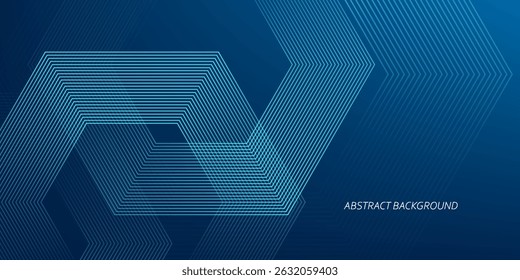 Abstract dark blue background with glowing geometric lines. Modern shiny blue hexagon lines pattern. Technology futuristic concept. Suit for poster, banner, brochure, cover, flyer. Vector illustration