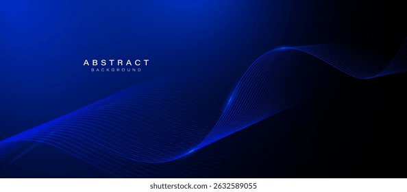 Abstract dark blue background with glowing curved lines and smooth gradient wave pattern