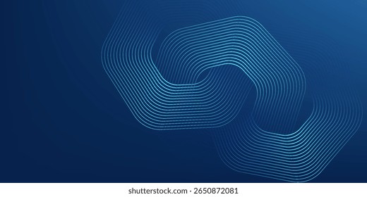 Abstract dark blue background with glowing geometric lines. Modern shiny blue hexagon lines pattern. Technology futuristic concept. Suit for poster, banner, brochure, cover, flyer. Vector illustration