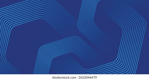 Abstractas fondo azul oscuro con líneas geométricas brillantes. Modelo azul brillante moderno de las líneas del hexágono. Tecnología concepto futurista. 