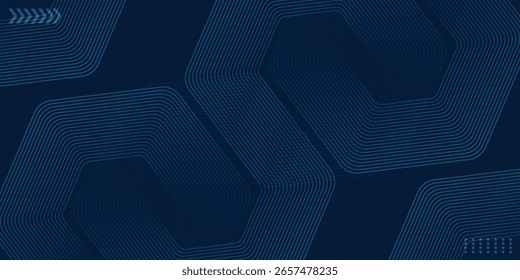 Abstractas fondo azul oscuro con líneas geométricas brillantes. Modelo azul brillante moderno de las líneas del hexágono. 