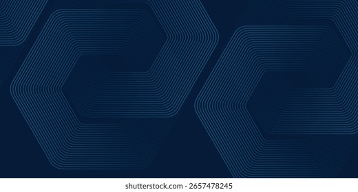 Abstractas fondo azul oscuro con líneas geométricas brillantes. Modelo azul brillante moderno de las líneas del hexágono. Tecnología concepto futurista. Traje para el cartel, Anuncio, folleto, cubierta, volante.