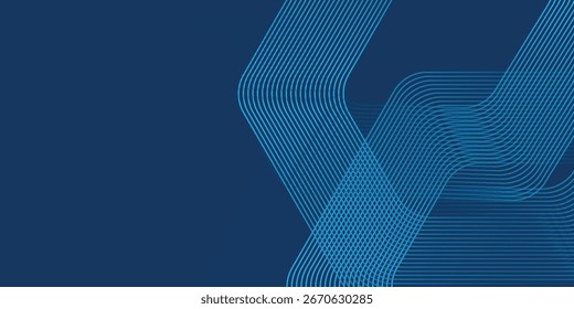 Abstractas fondo azul oscuro con líneas geométricas brillantes. Modelo azul brillante moderno de las líneas del hexágono. Tecnología futurista