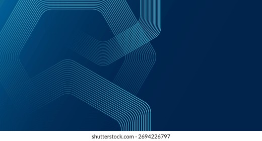 Abstractas fondo azul oscuro con líneas geométricas hexagonales brillantes.


