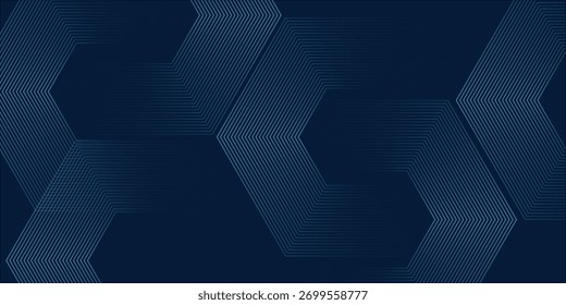 Abstractas fondo azul oscuro con líneas geométricas brillantes. Modelo azul brillante moderno de las líneas del hexágono. Tecnología concepto futurista. Traje para el cartel, Anuncio, folleto, cubierta, volante. ilustración de Vector